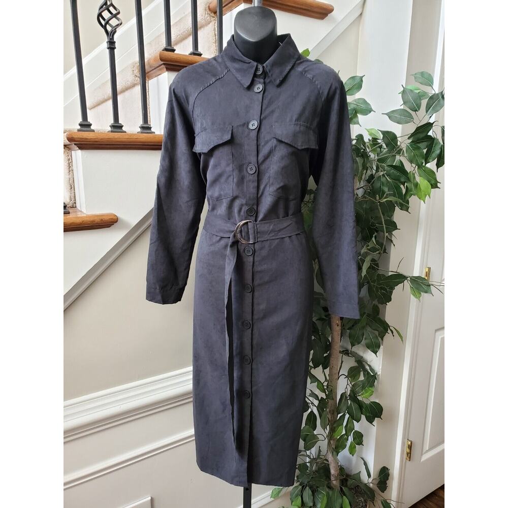 Noblemoon Womens Blk Polyester Long Sleeve Collared Button Down Shirt Jacket XL